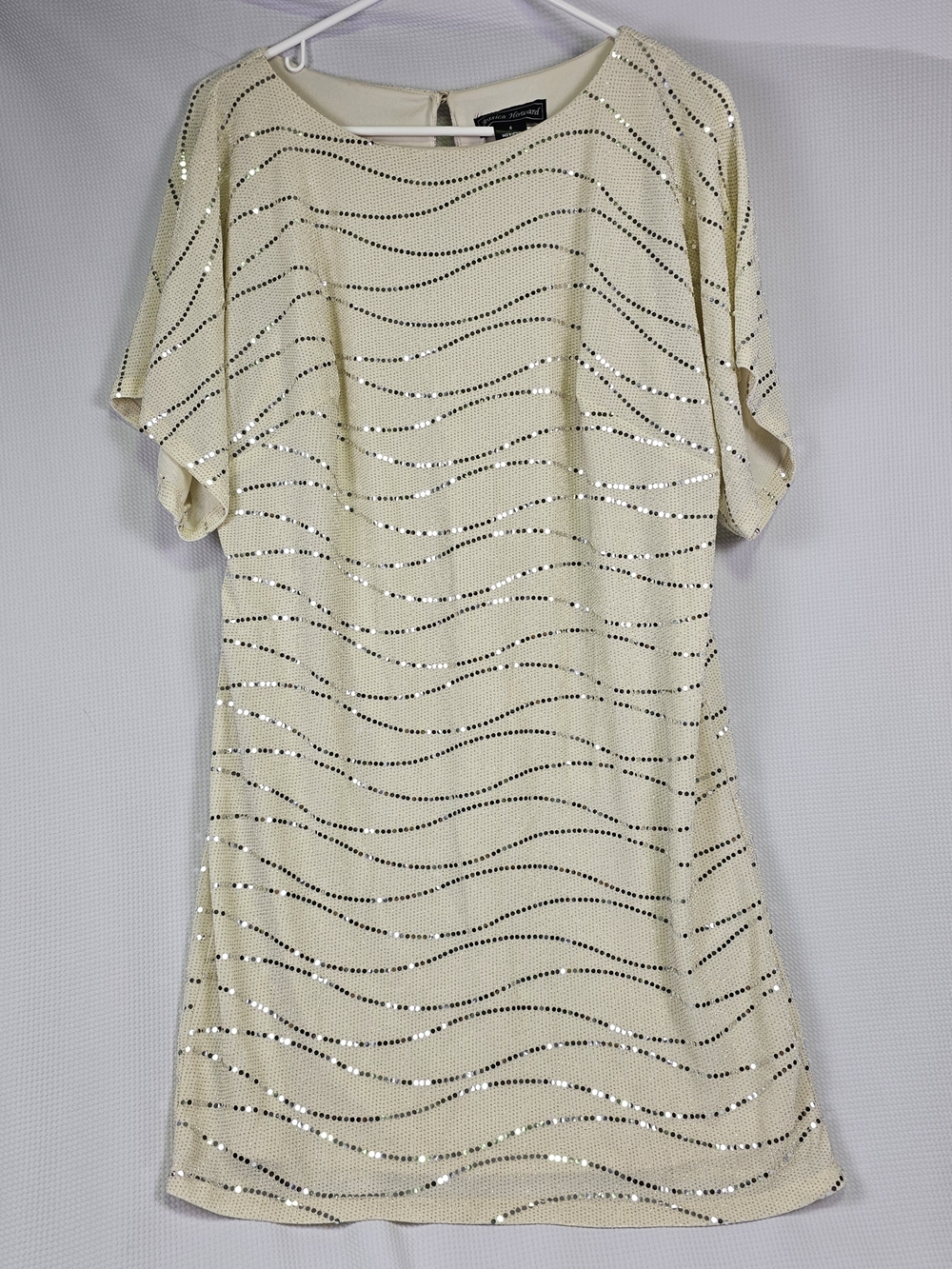 Jessica Howard Cream Sequin Wave Shift Mini Dress